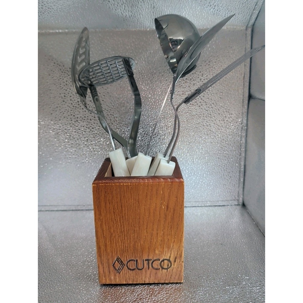 Vintage CUTCO 6 PIECE SERVING SET Spoon, Slotted,Ladle, Spatula, Block